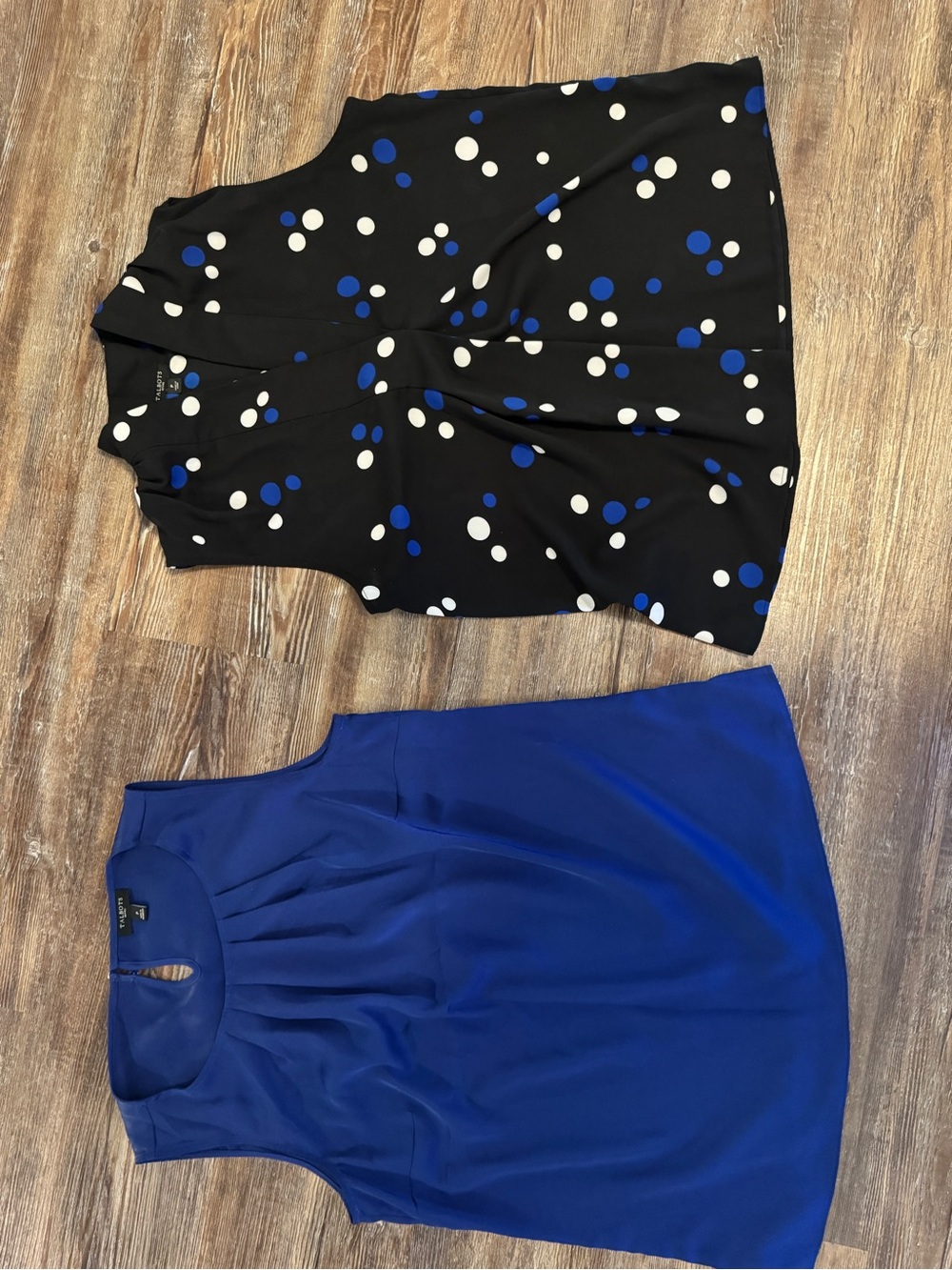 Talbots Black Polka Dot Blouse with Blue and White Dots